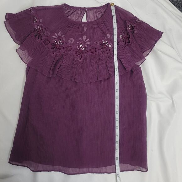 REBECCA TAYLOR top plum purple pinwheel silk blend eyelet 4 - Picture 11 of 12